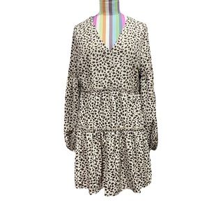 Loveriche Tan Leopard Print Long Sleeve Mini Dress 0924